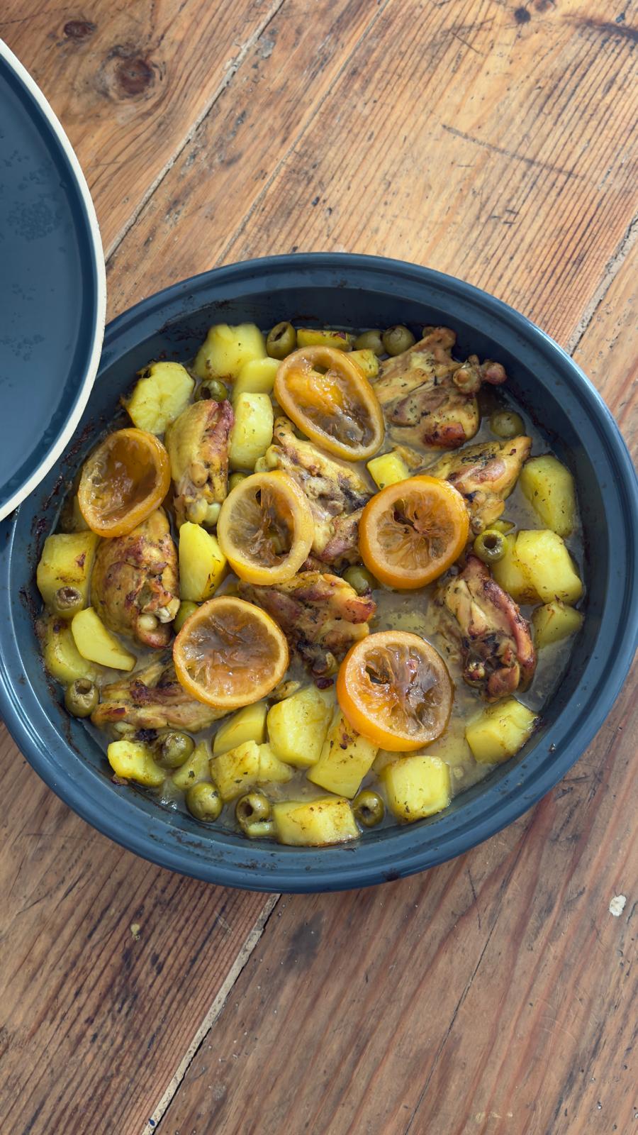 Tajine poulet olives vertes et citrons confits